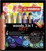 woody 3 in 1, multitalent kleurpotlood, ARTY etui 6 kleuren + puntenslijper - STABILO - 4006381547123